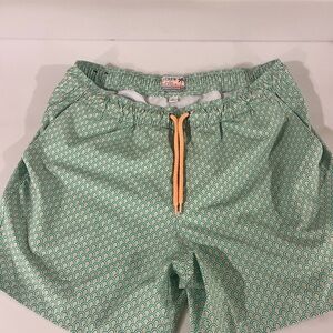J. Crew Teal Patterned Swim Shorts with Orange Drawstring